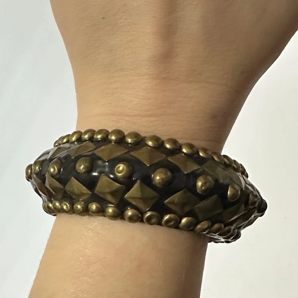 Artisan Studded Black and Gold wooden Bangle from Etsy - Picture 5 of 5